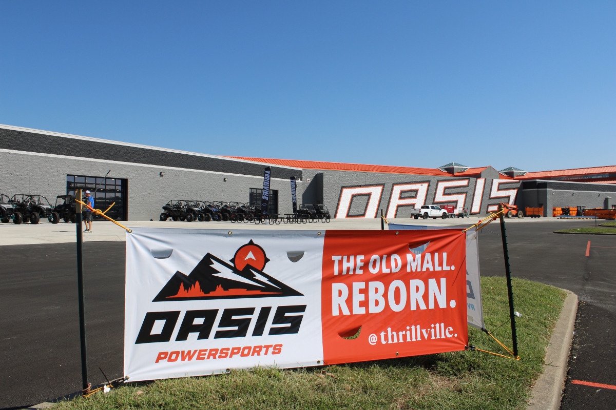 A sign outside a once dying mall in Marion in Southern Illinois promises a brighter future, thanks to a $112 million bond deal made possible by the state and taxpayers dollars. (Credit: Janelle O’Dea, Illinois Answers Project)