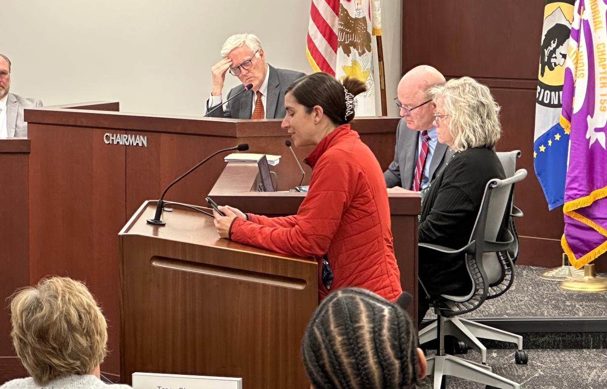 Erin Kirkpatrick speaks to the Sangamon County Board expressing concerns about the proposed Cyrus One data center.