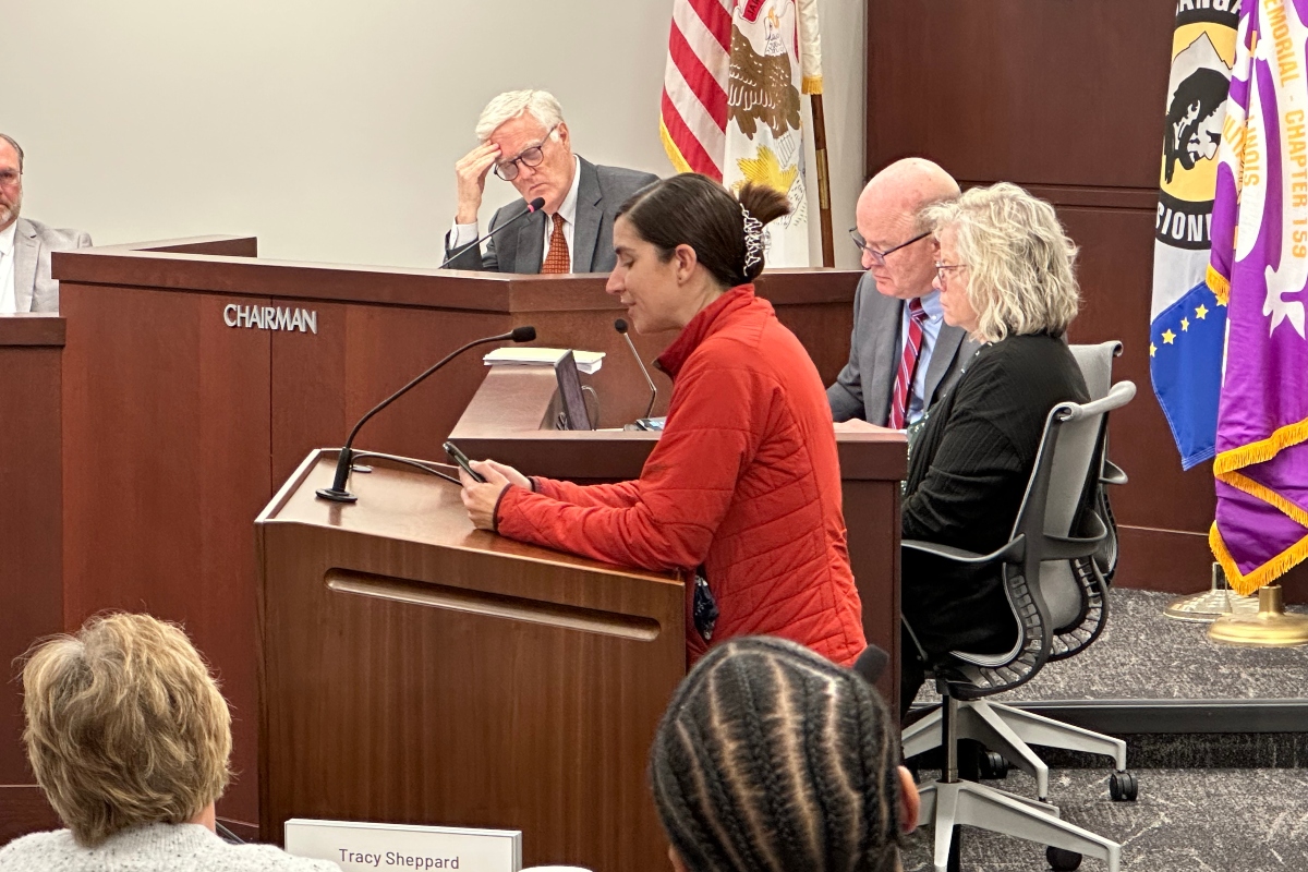 Erin Kirkpatrick speaks to the Sangamon County Board expressing concerns about the proposed Cyrus One data center.