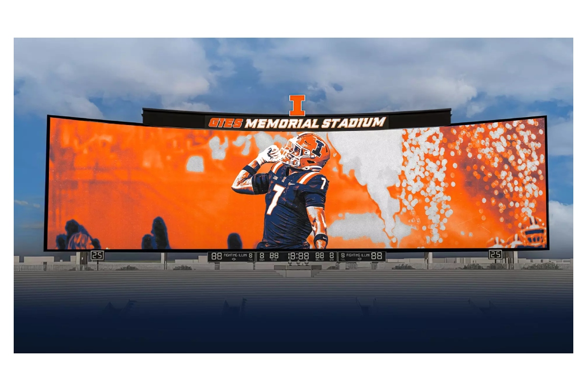 This massive video board is being installed at University of Illinois' Memorial Stadium.