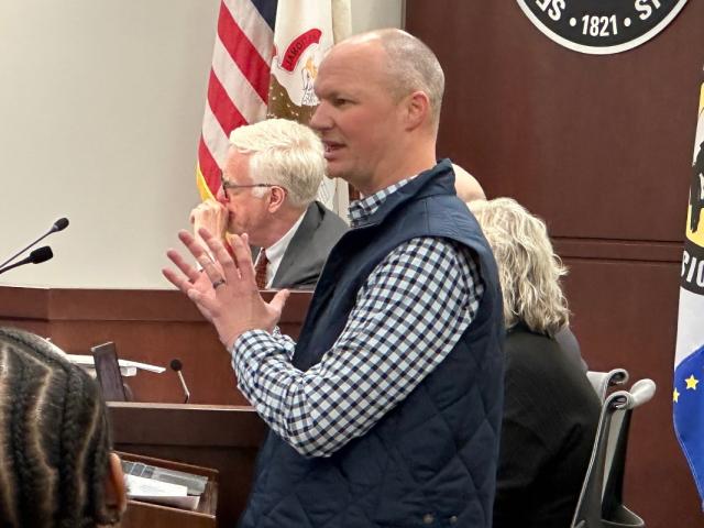 Josh Sabo, Executive Director of Heartland Housed, speaks recently to the Sangamon County Board.