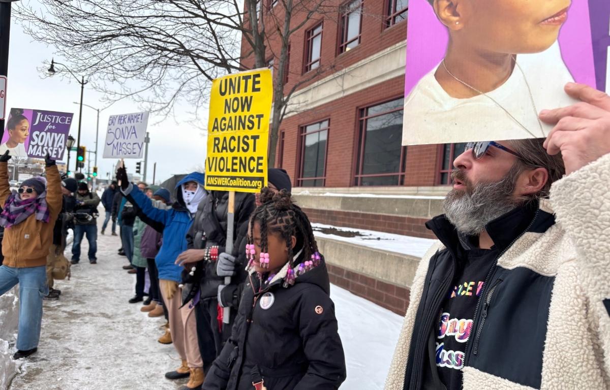 Rally-goers outside the Sangamon County Complex Thursday morning before Sean Grayson was sentenced to 20 years in prison.