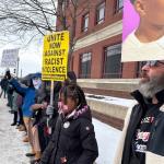 Rally-goers outside the Sangamon County Complex Thursday morning before Sean Grayson was sentenced to 20 years in prison.
