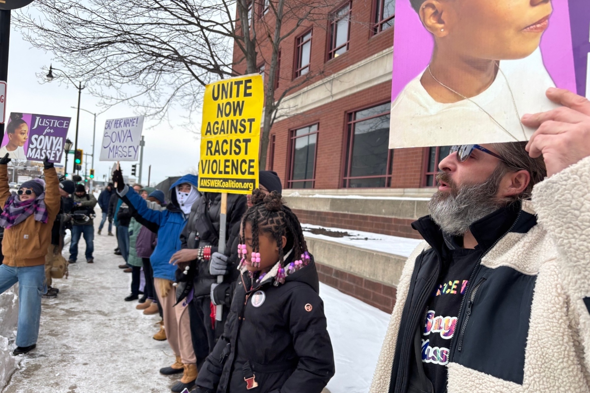 Rally-goers outside the Sangamon County Complex Thursday morning before Sean Grayson was sentenced to 20 years in prison.