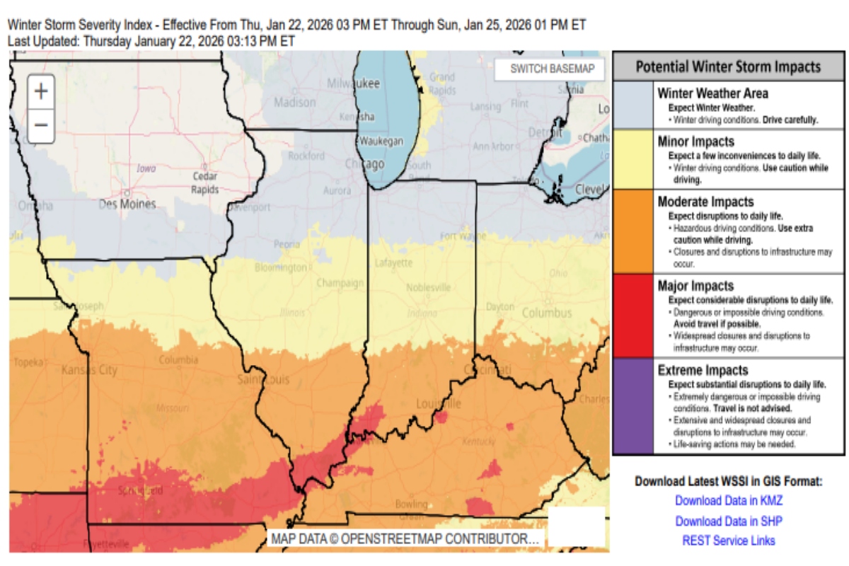 As of Thursday afternoon, the Winter Storm Severity Index from the National Weather Service.