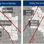 When snowfall is expected to start and end across the National Weather Service Lincoln's forecast area.