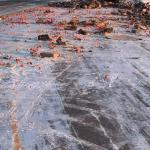 Tomatoes spilled on Interstate 55 in Springfield Monday.