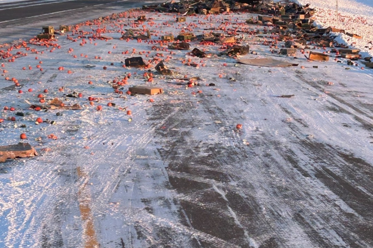 Tomatoes spilled on Interstate 55 in Springfield Monday.