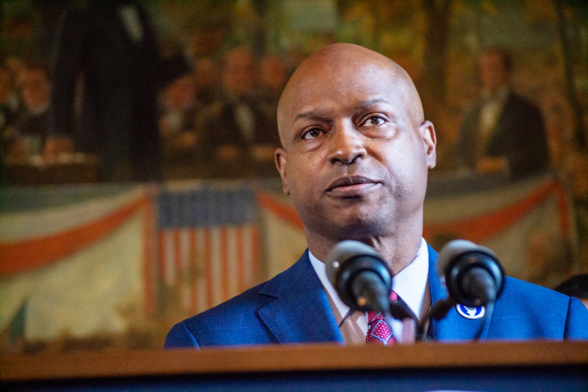 Illinois House Speaker Emanuel “Chris” Welch, D-Hillside, speaks at a news conference at the Illinois Capitol in May 2023. (Capitol News Illinois file photo by Jerry Nowicki)