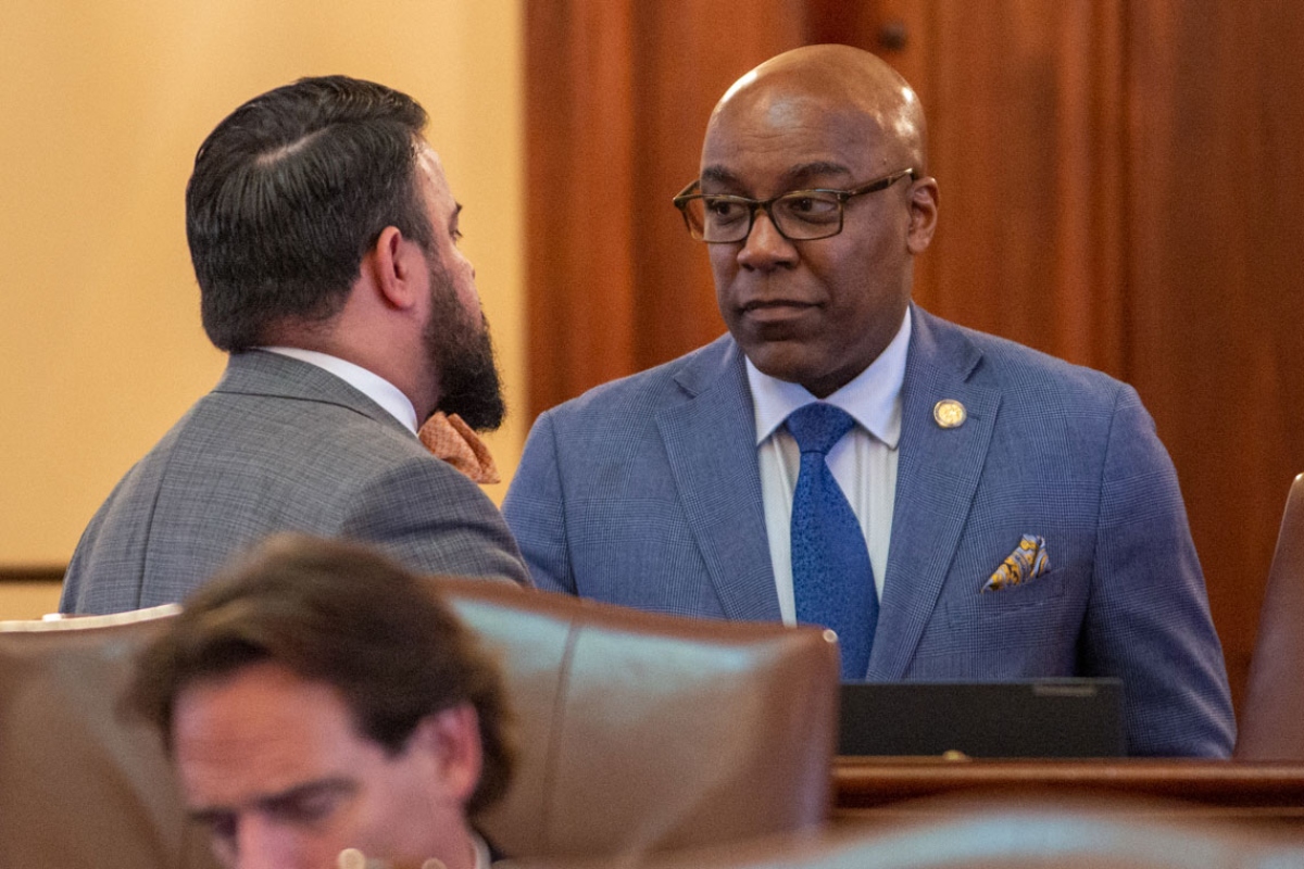 Illinois Attorney General Kwame Raoul is pictured on the floor of the Illinois Senate on May 30, 2025. (Capitol News Illinois photo by Jerry Nowicki)