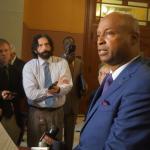 House Speaker Emanuel “Chris” Welch, D-Hillside, speaks to reporters outside his office on Oct. 15, 2025. (Capitol News Illinois photo by Peter Hancock)