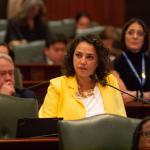Rep. Lilian Jiménez speaks on the House floor during the October 2025 veto session. (Capitol News Illinois photo by Jerry Nowicki)