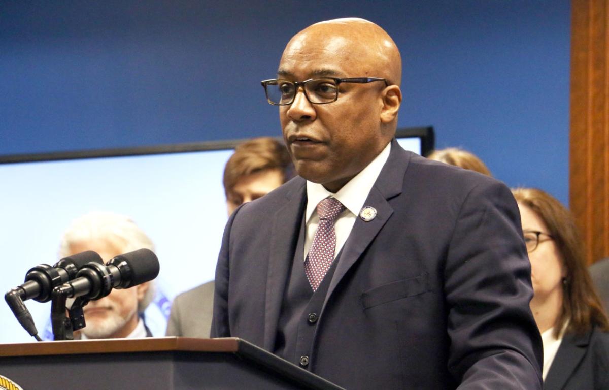 Illinois Attorney General Kwame Raoul speaks about his office’s actions against the Trump administration during a Jan. 20, 2026, news conference marking the one-year anniversary of President Donald Trump’s second inauguration. (Capitol News Illinois photo by Maggie Dougherty)
