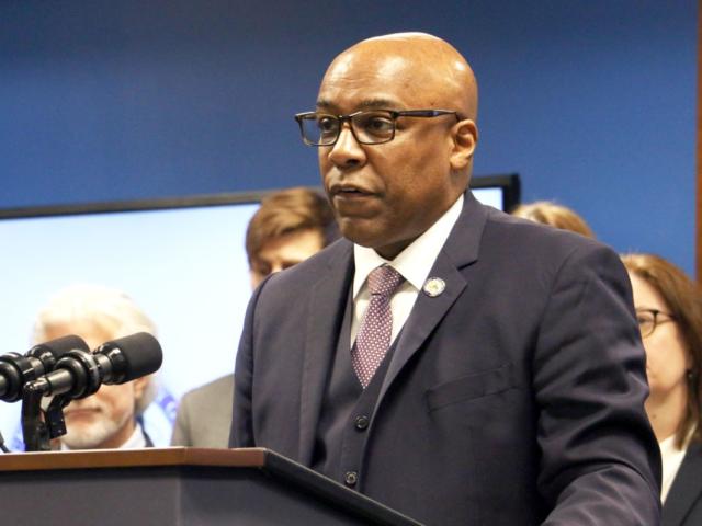 Illinois Attorney General Kwame Raoul speaks about his office’s actions against the Trump administration during a Jan. 20, 2026, news conference marking the one-year anniversary of President Donald Trump’s second inauguration. (Capitol News Illinois photo by Maggie Dougherty)