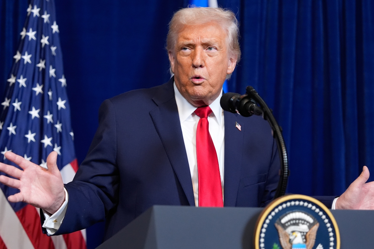 President Donald Trump speaks during a news conference with Israel's Prime Minister Benjamin Netanyahu at Mar-a-Lago, Monday, Dec. 29, 2025, in Palm Beach, Fla. (AP Photo/Alex Brandon)