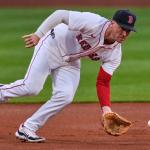 FILE - Boston Red Sox third baseman Alex Bregman fields a groundout hit by Baltimore Orioles' Jordan Westburg during the first inning of a baseball game at Fenway Park, on Aug. 18, 2025, in Boston. (AP Photo/Charles Krupa, File)
