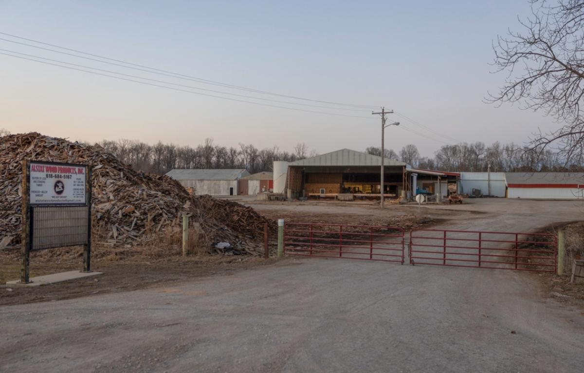 Alstat Wood Productions sits along Illinois 127 Feb. 12, 2026 in Du Quoin, Illinois, where five of the men detained were working.