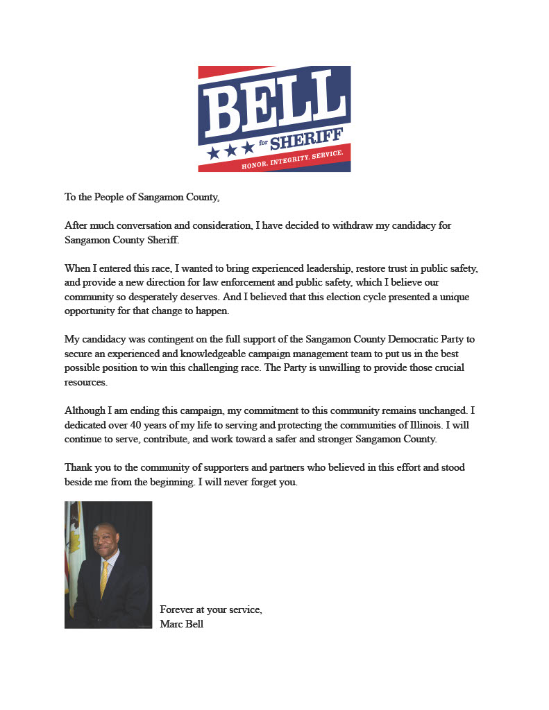 Bell for Sheriff dropout letter