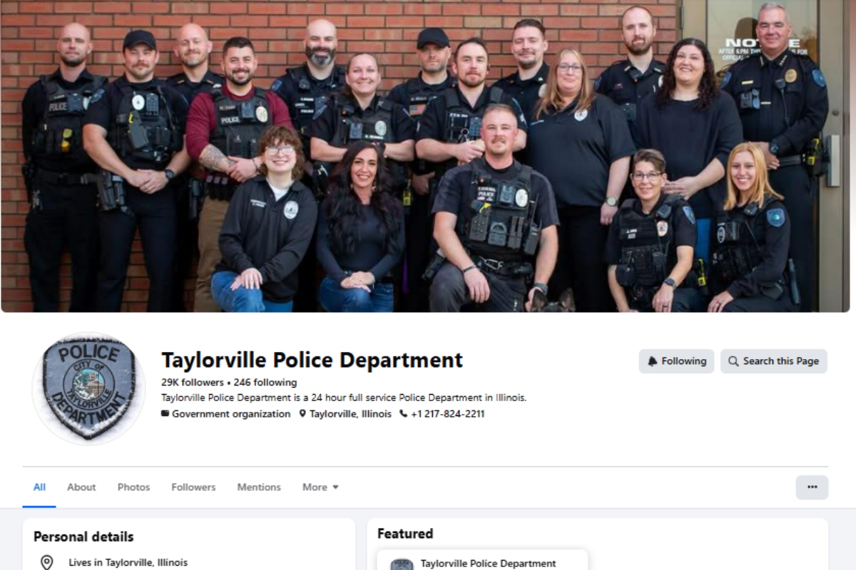 A screenshot of part of the Taylorville Police Facebook page.