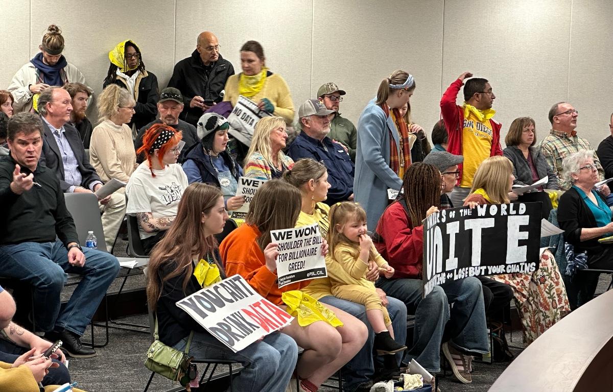Residents fill the Sangamon County Board room Tuesday, Feb. 11, with many opposed to a proposed data center in the county.
