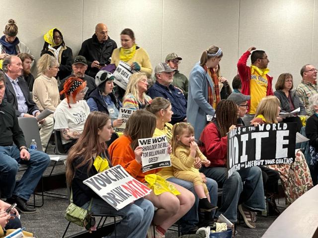 Residents fill the Sangamon County Board room Tuesday, Feb. 11, with many opposed to a proposed data center in the county.