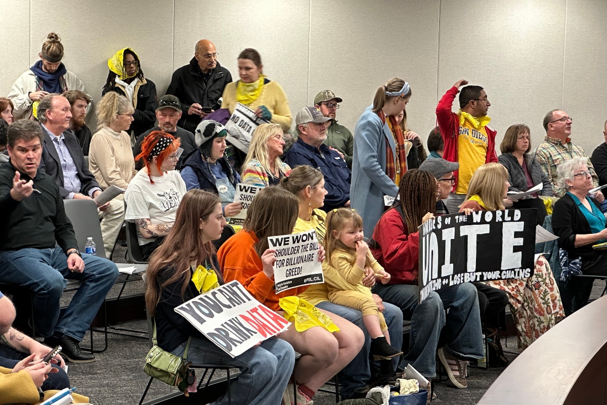 Residents fill the Sangamon County Board room Tuesday, Feb. 11, with many opposed to a proposed data center in the county.