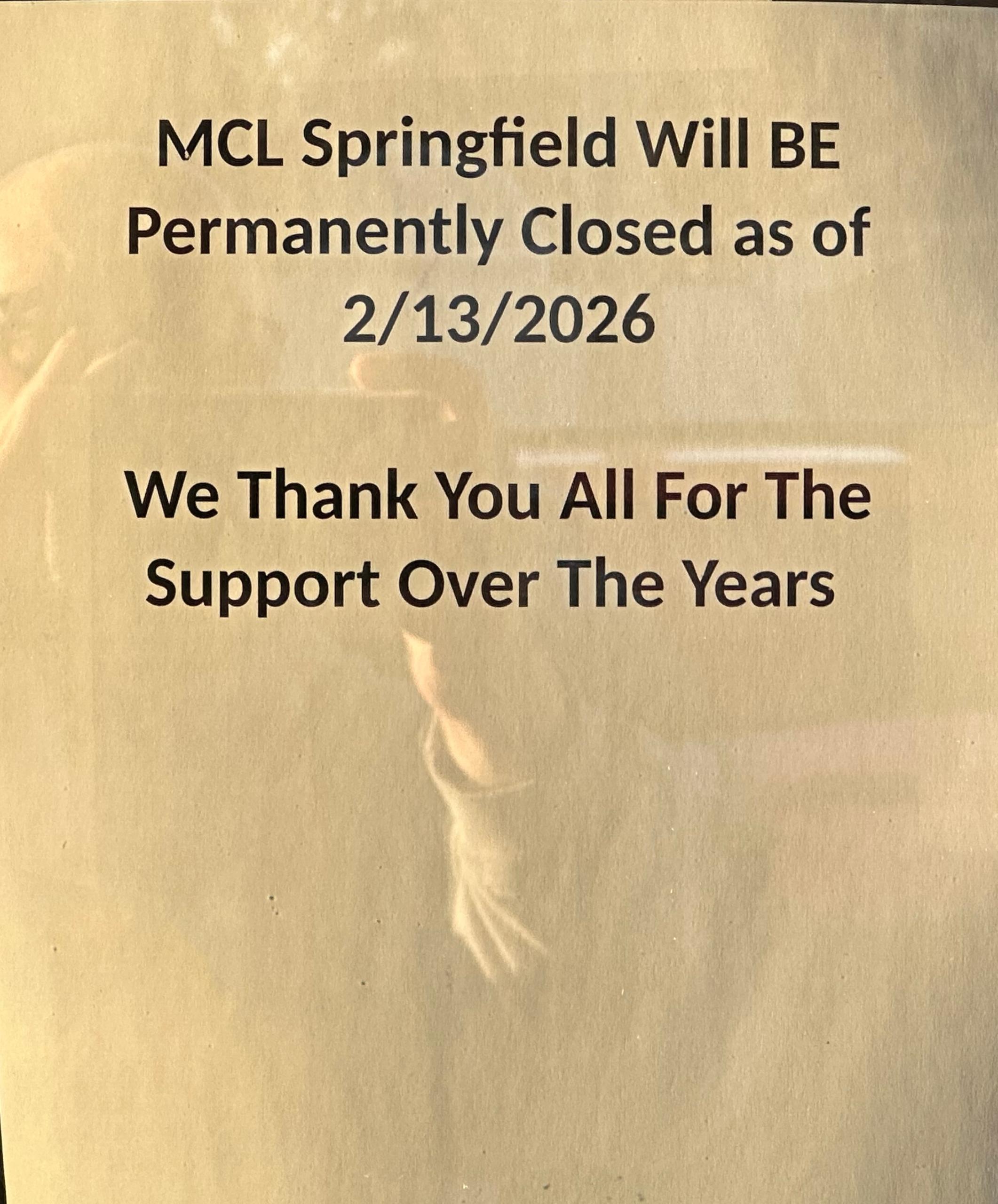 This sign appears on the doors of MCL Restaurant & Bakery's Springfield location.