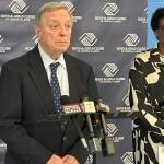 Sen. Dick Durbin speaks Tuesday, Feb. 17, at the Boys and Girls Clubs of Central Illinois, along with CEO Tiffany Mathis Posey.