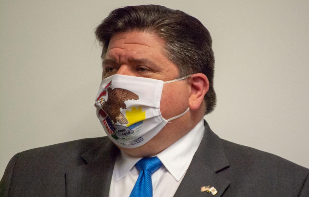 Gov. JB Pritzker wears an Illinois face mask amid the COVID-19 pandemic in 2021. (Capitol News Illinois file photo by Jerry Nowicki)