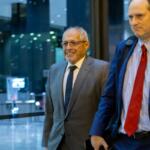 Fidel Marquez, a former Commonwealth Edison executive-turned-cooperating witness, leaves the Dirksen Federal Courthouse with his attorney on Tuesday, Nov. 12, 2024, after his fifth day of testimony in the bribery and racketeering trial of former Illinois House Speaker Michael Madigan. (Capitol News Illinois photo by Andrew Adams)