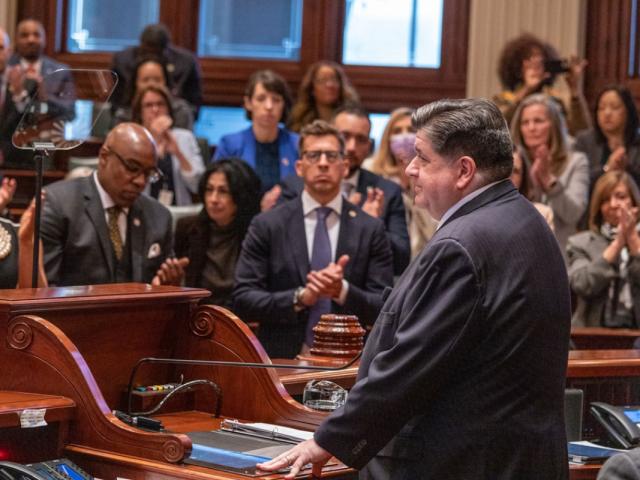 Gov. JB Pritzker delivers his State of the State and budget address before the General Assembly at the Illinois State Capitol, Wednesday, Feb. 19. 2026. (Capitol News Illinois file photo by Andrew Adams)
