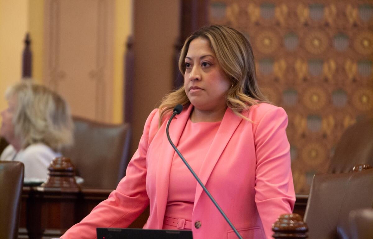 State Sen. Celina Villanueva, D-Chicago, on the House floor in May 2025. (Capitol News Illinois file photo)