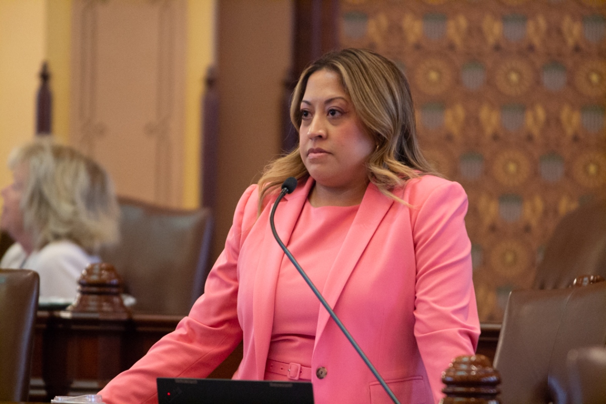 State Sen. Celina Villanueva, D-Chicago, on the House floor in May 2025. (Capitol News Illinois file photo)