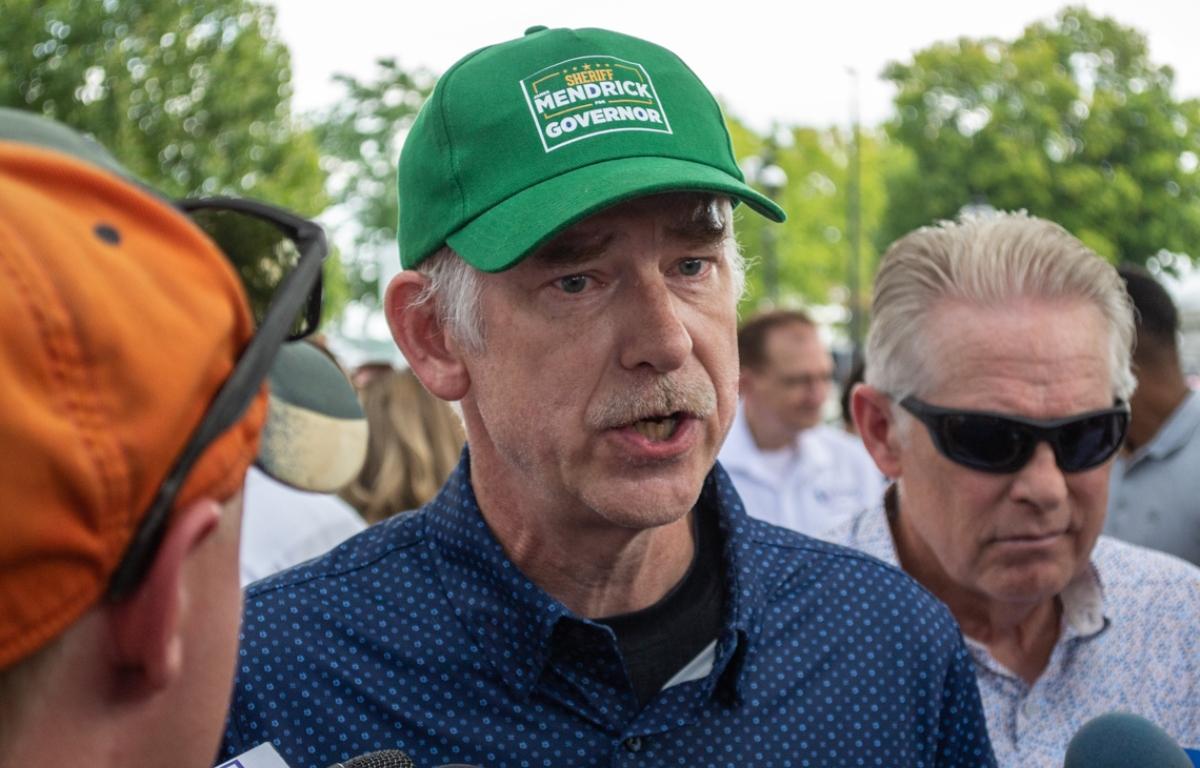 DuPage County Sheriff James Mendrick takes questions from reporters at the Illinois State Fair’s Republican Day in August 2025. (Capitol News Illinois file photo by Jerry Nowicki)