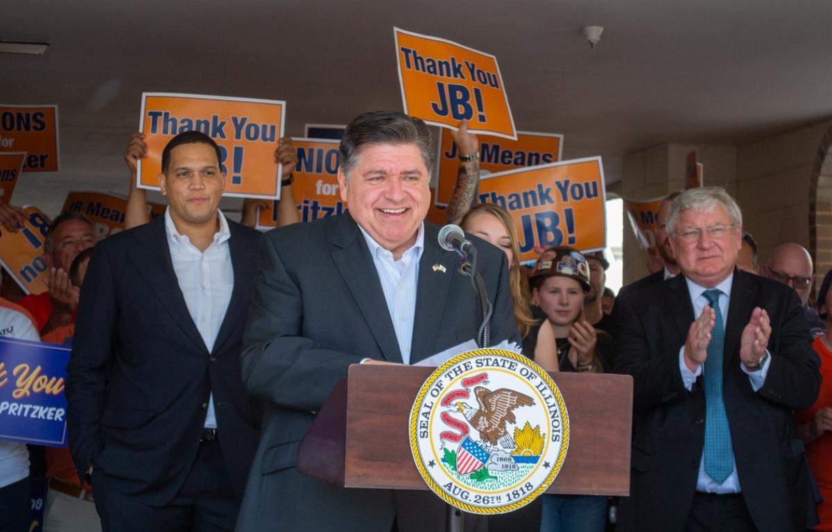 Gov. JB Pritzker speaks at an event at the Illinois AFL-CIO in Springfield on Aug. 14, 2025. (Capitol News Illinois photo by Jerry Nowicki)
