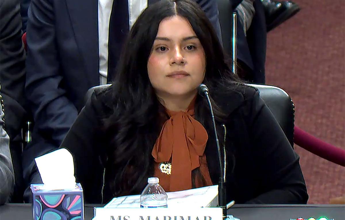Marimar Martinez, the Chicago woman who federal immigration agents shot five times last October, speaks Washington, D.C. forum on Tuesday. (Screenshot from Senator Richard Blumenthal livestream via Capitol News Illinois)