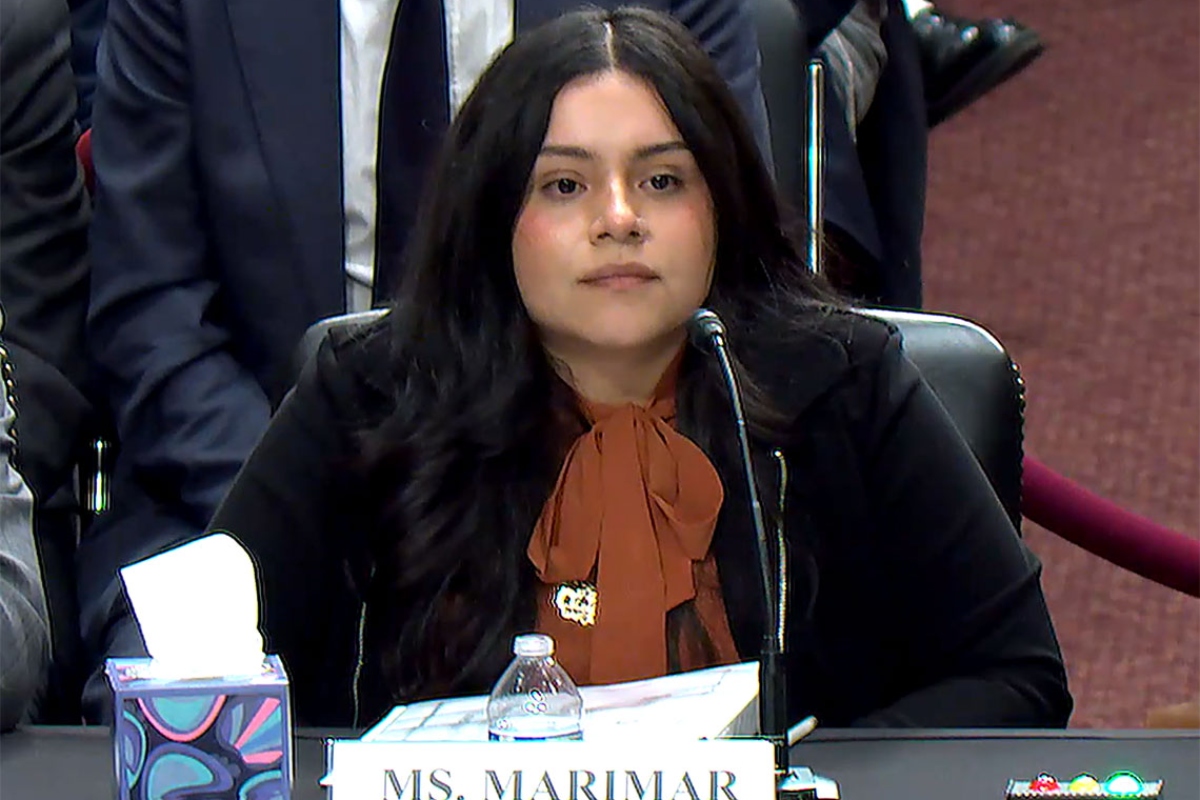 Marimar Martinez, the Chicago woman who federal immigration agents shot five times last October, speaks Washington, D.C. forum on Tuesday. (Screenshot from Senator Richard Blumenthal livestream via Capitol News Illinois)