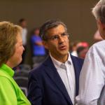 Ted Dabrowski talks to fellow Republicans at a State Central Committee meeting in Springfield on Aug. 14, 2025. (Capitol News Illinois photo by Jerry Nowicki)