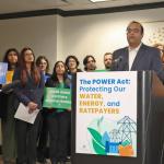 Sen. Ram Villivalam, D-Chicago, joins advocates on Feb. 11, 2026, in Chicago to introduce a bill regulating data centers in Illinois. (Medill Illinois News Bureau photo by Gabriel Castilho)