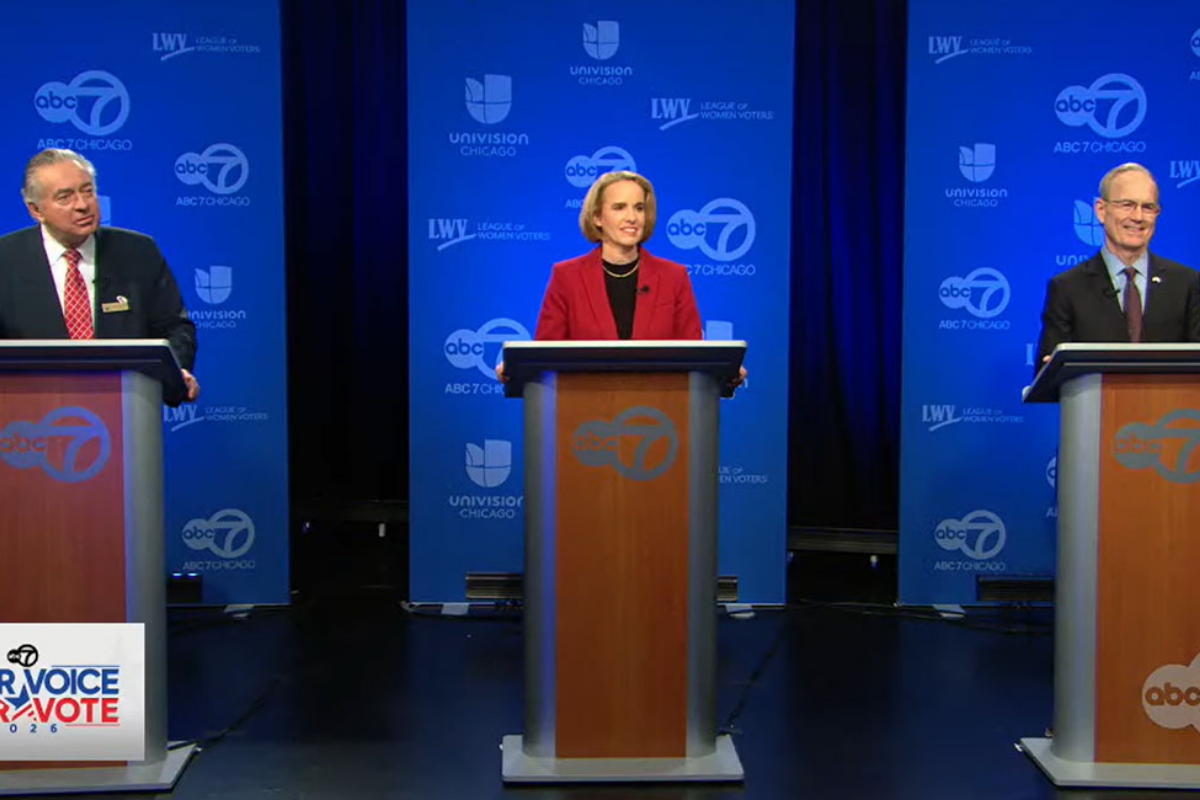 Republican candidates for U.S. Senate participate in a debate hosted by hosted by ABC-7 Chicago in partnership with Univision and the League of Women Voters on Feb. 11, 2026. (Screenshot of ABC-7’s debate feed)