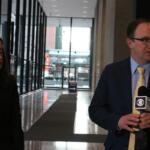 Attorneys Michelle García of the ACLU of Illinois and Mark Fleming of the National Immigrant Justice Center answer reporter questions on Feb. 27, 2026, at the Dirksen Federal Courthouse in Chicago. (Capitol News Illinois photo by Maggie Dougherty)