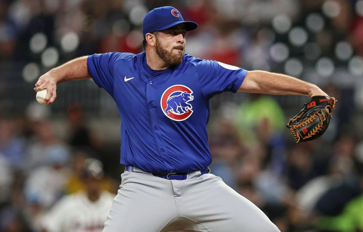 FILE - Chicago Cubs pitcher Aaron Civale delivers in the seventh inning of a baseball game against the Atlanta Braves, Monday, Sept. 8, 2025, in Atlanta. (AP Photo/Colin Hubbard, File)