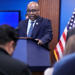 FILE - Illinois Attorney General Kwame Raoul speaks at a news conference in Chicago, Monday, Oct. 6, 2025. (AP Photo/Nam Y. Huh,File)