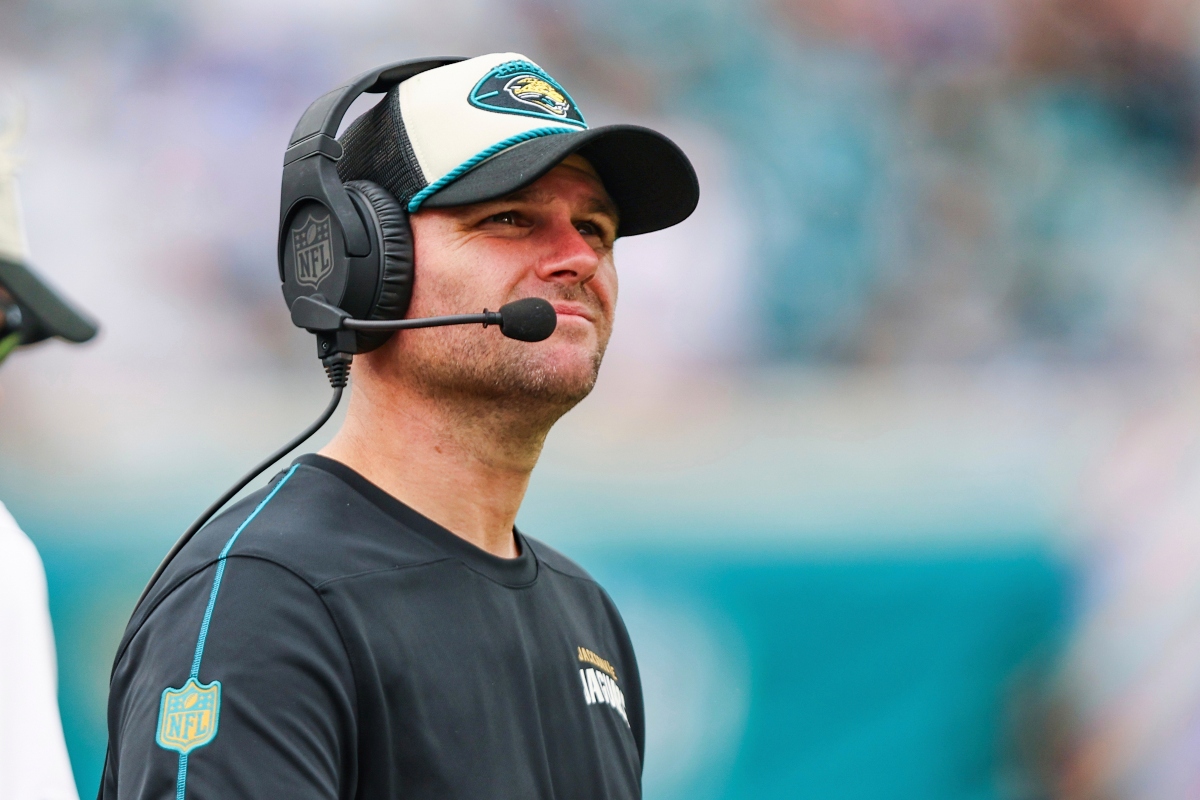 FILE - Jacksonville Jaguars offensive coordinator Press Taylor walks the sideline during an NFL football game against the Indianapolis Colts, Sunday, Oct. 6, 2024, in Jacksonville, Fla. (AP Photo/Gary McCullough, File)