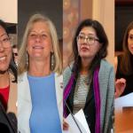 Democratic comptroller candidates Lake County Treasurer Holly Kim, Rep. Stephanie Kifowit, D-Oswego, Sen. Karina Villa, D-West Chicago, and Rep. Margaret Croke, D-Chicago. (Illustration and photos by Capitol News Illinois)