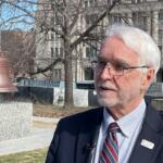 Timothy Killeen, president of the University of Illinois System, speaks to reporters outside of the Illinois State Capitol in Springfield. (Capitol News Illinois photo by Andrew Campbell)