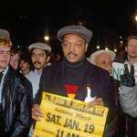 JANUARY 15, 1991 Reverend Jesse Jackson marches in anti war demonstration to draw support for a national march against war the following Saturday.