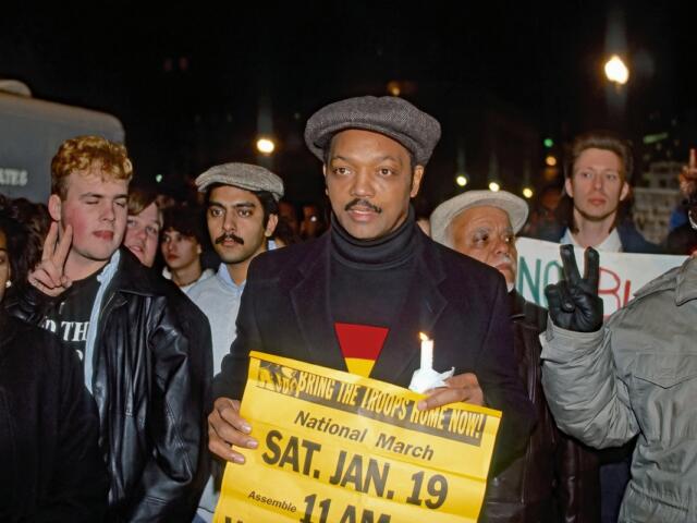 JANUARY 15, 1991 Reverend Jesse Jackson marches in anti war demonstration to draw support for a national march against war the following Saturday.