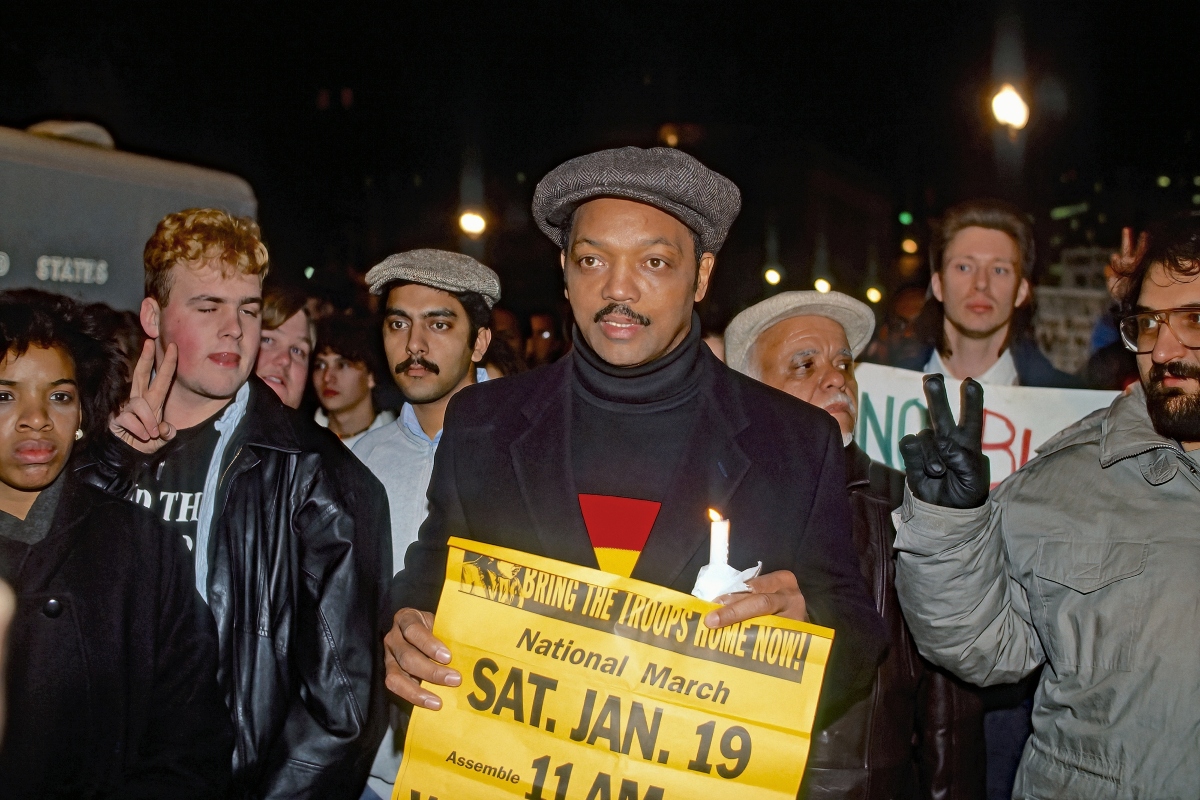 JANUARY 15, 1991 Reverend Jesse Jackson marches in anti war demonstration to draw support for a national march against war the following Saturday.