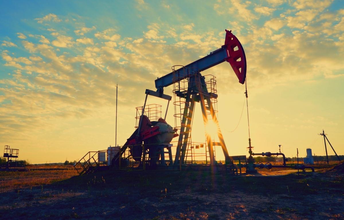 An oil well pumpjack is pictured.